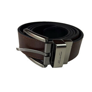 Kenneth Cole Men's Reversible Brown Black Leather Belt with Silver Buckle
